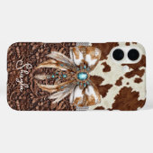 Coques Case-Mate iPhone Cuir Marron Cuir De Vachette Bijou Arc Monogrammé (Verso (horizontal))