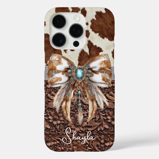 Coques Case-Mate iPhone Cuir Marron Cuir de Vachette Bijou Arc Monogrammé (Verso)