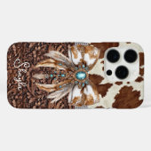 Coques Case-Mate iPhone Cuir Marron Cuir de Vachette Bijou Arc Monogrammé (Verso (horizontal))