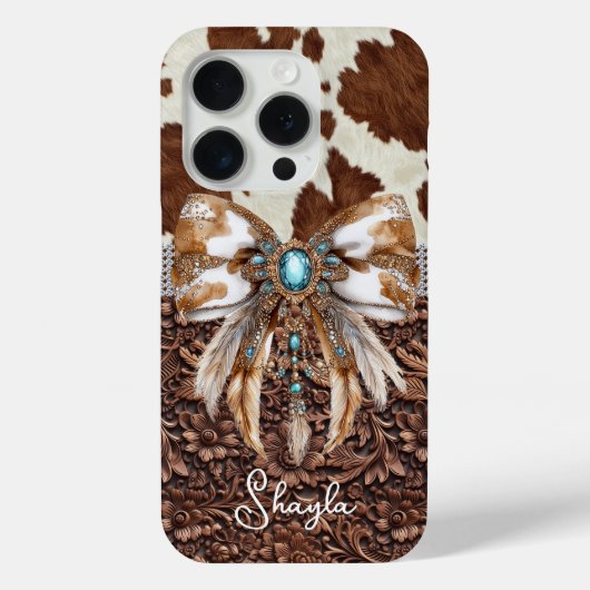 Coques Case-Mate iPhone Cuir Marron Cuir de Vachette Bijou Arc Monogrammé (Verso)