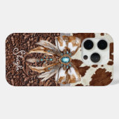 Coques Case-Mate iPhone Cuir Marron Cuir de Vachette Bijou Arc Monogrammé (Verso (horizontal))