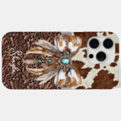 Coques Case-Mate iPhone Cuir Marron Cuir de Vachette Bijou Arc Monogrammé (Verso (horizontal))