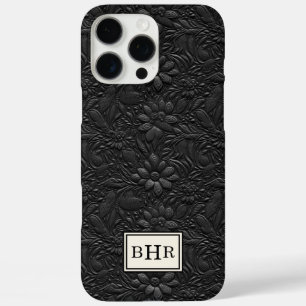 Coques iPhone 16 Pro Max Cuir Monogrammé Noir Outilé Vintage