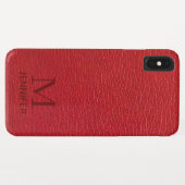 Coques Case-Mate iPhone Cuir Monogramme Personnalisé Nom Rouge Texturé (Dos (Horizontal))