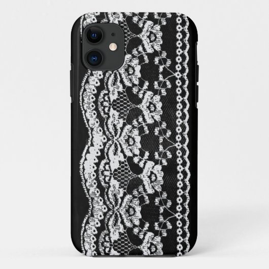 Coques Case-Mate iPhone Cuir noir et blanc & dentelle (Dos)