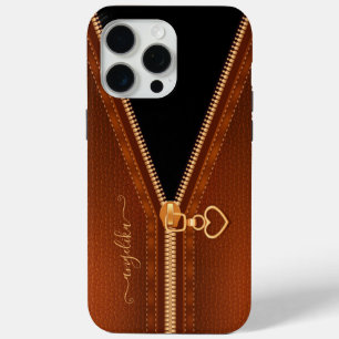 Coque iPhone 15 Pro Max Cuir Simulé Zip à Coeur
