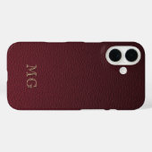 Coques Case-Mate iPhone Cuir synthétique bordeaux et initiales monogrammée (Verso (horizontal))
