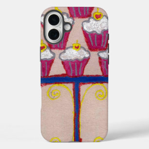 iPhone 16 Plus Case Cupcake Art Imprimer avec cerise et Arrière - plan