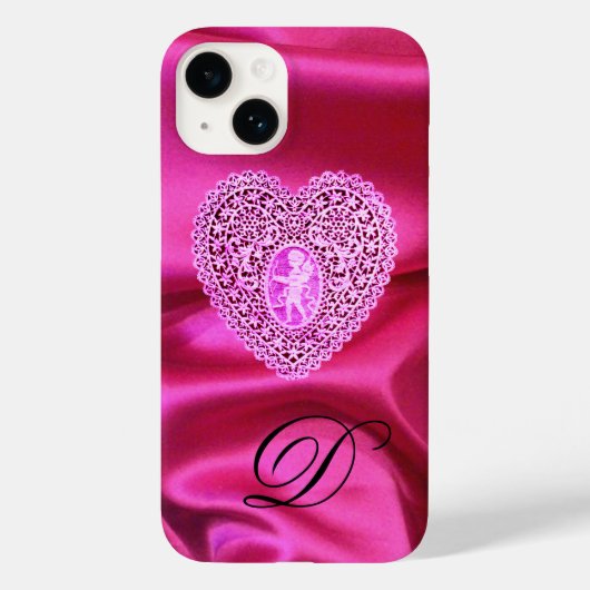 COQUES Case-Mate iPhone CUPID LACE COEUR SOIE ROSE FUCHSIA TISSU MONOGRAMM (Verso)
