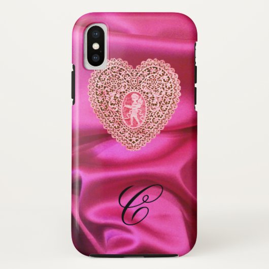 COQUES Case-Mate iPhone CUPID LACE COEUR SOIE ROSE FUCHSIA TISSU MONOGRAMM (Dos)