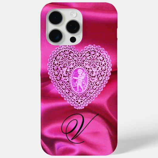 COQUES Case-Mate iPhone CUPID LACE COEUR SOIE ROSE FUCHSIA TISSU MONOGRAMM (Verso)