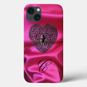 iPhone 13 Coque CUPID LACE COEUR SOIE ROSE TISSU MONOGRAMME,Noir