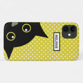 Coques Case-Mate iPhone Curieux point Polka jaune de chat noir personnalis (Dos (Horizontal))