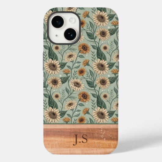 Coques Case-Mate iPhone Custom Boho Sunflowers Wood Effect (Verso)