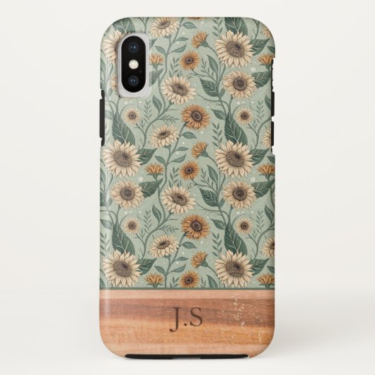 Coques Case-Mate iPhone Custom Boho Sunflowers Wood Effect (Dos)