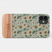 Coques Case-Mate iPhone Custom Boho Sunflowers Wood Effect (Dos (Horizontal))