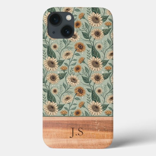 Coques Case-Mate iPhone Custom Boho Sunflowers Wood Effect (Verso)
