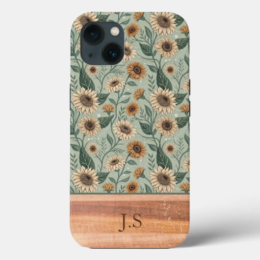 Coques Case-Mate iPhone Custom Boho Sunflowers Wood Effect (Verso)