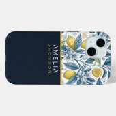 Coques Case-Mate iPhone Custom Elegant Mediterranean Lemon Botanical Navy (Verso (horizontal))