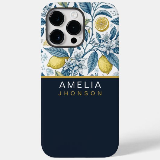 Coques Case-Mate iPhone Custom Elegant Mediterranean Lemon Botanical Navy (Verso)