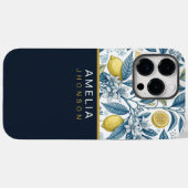Coques Case-Mate iPhone Custom Elegant Mediterranean Lemon Botanical Navy (Verso (horizontal))