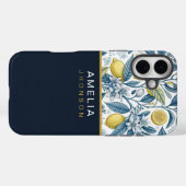 Coques Case-Mate iPhone Custom Elegant Mediterranean Lemon Botanical Navy (Verso (horizontal))