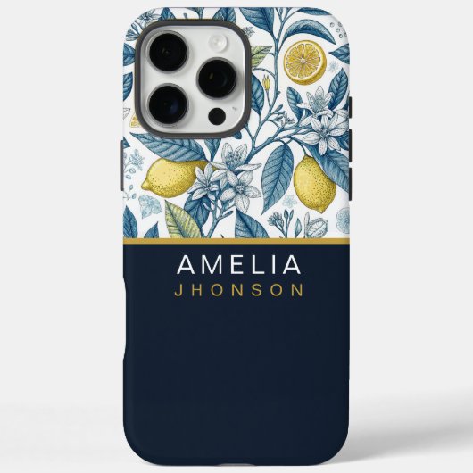 Coques Case-Mate iPhone Custom Elegant Mediterranean Lemon Botanical Navy (Verso)