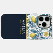 Coques Case-Mate iPhone Custom Elegant Mediterranean Lemon Botanical Navy (Verso (horizontal))