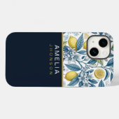 Coques Case-Mate iPhone Custom Elegant Mediterranean Lemon Botanical Navy (Verso (horizontal))