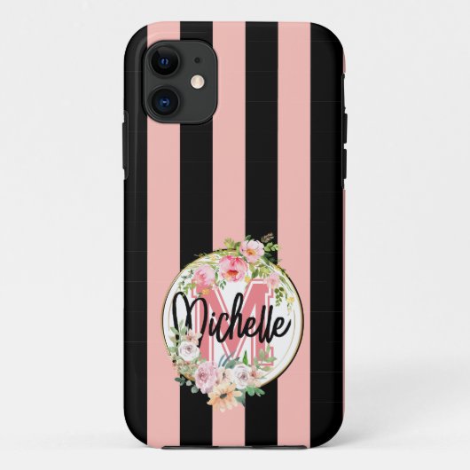 Coques Case-Mate iPhone CUSTOM floral NOIR Brayures roses élégant (Dos)