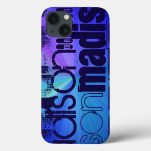 Etui iPhone 13 Custom Name; Blue & Abstract Purple, Green, Blue