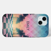 Coques Case-Mate iPhone Custom Name Retro Synthwave Sunset Palm Trees (Verso (horizontal))