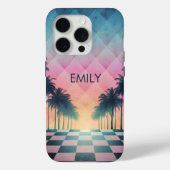 Coques Case-Mate iPhone Custom Name Retro Synthwave Sunset Palm Trees (Verso)