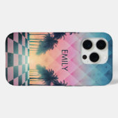 Coques Case-Mate iPhone Custom Name Retro Synthwave Sunset Palm Trees (Verso (horizontal))