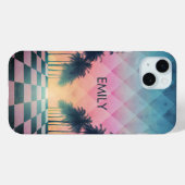 Coques Case-Mate iPhone Custom Name Retro Synthwave Sunset Palm Trees (Verso (horizontal))