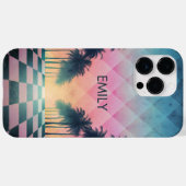 Coques Case-Mate iPhone Custom Name Retro Synthwave Sunset Palm Trees (Verso (horizontal))