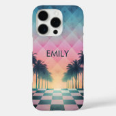 Coques Case-Mate iPhone Custom Name Retro Synthwave Sunset Palm Trees (Verso)