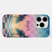 Coques Case-Mate iPhone Custom Name Retro Synthwave Sunset Palm Trees (Verso (horizontal))