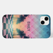 Coques Case-Mate iPhone Custom Name Retro Synthwave Sunset Palm Trees (Verso (horizontal))