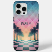 Coques Case-Mate iPhone Custom Name Retro Synthwave Sunset Palm Trees (Verso)