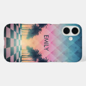 Coques Case-Mate iPhone Custom Name Retro Synthwave Sunset Palm Trees (Verso (horizontal))
