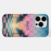 Coques Case-Mate iPhone Custom Name Retro Synthwave Sunset Palm Trees (Verso (horizontal))