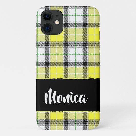 Coques Case-Mate iPhone Custom name yellow plaid (Dos)