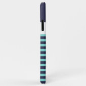 Coques Case-Mate iPhone Custom Navy bleu foncé blanc Aqua Turquoise Stripe (Dos/Droite)