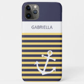 Coques Case-Mate iPhone Custom Navy Bleu foncé Bleu Soleil Jaune Rayures (Dos)