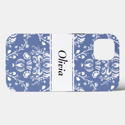 Coques Case-Mate iPhone Custom Periwinkle Blue and White Damask (Verso (horizontal))