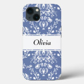 Coques Case-Mate iPhone Custom Periwinkle Blue and White Damask (Verso)