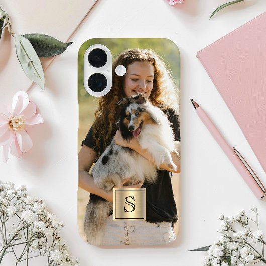 Coques Case-Mate iPhone Custom Photo Gold Frame and Black Monogram