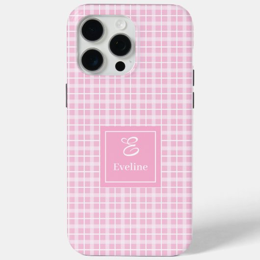 Coques Case-Mate iPhone Custom Pink Plaid iPhone Case Chic Monogram Style (Verso)