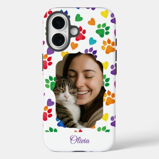Coques Case-Mate iPhone Custom Rainbow Paw Print Photo Phone Case  (Verso)
